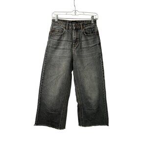 Frank And Oak Women’s Size 27 Nina Wide Leg Jambe Large Black Raw Frayed Hem